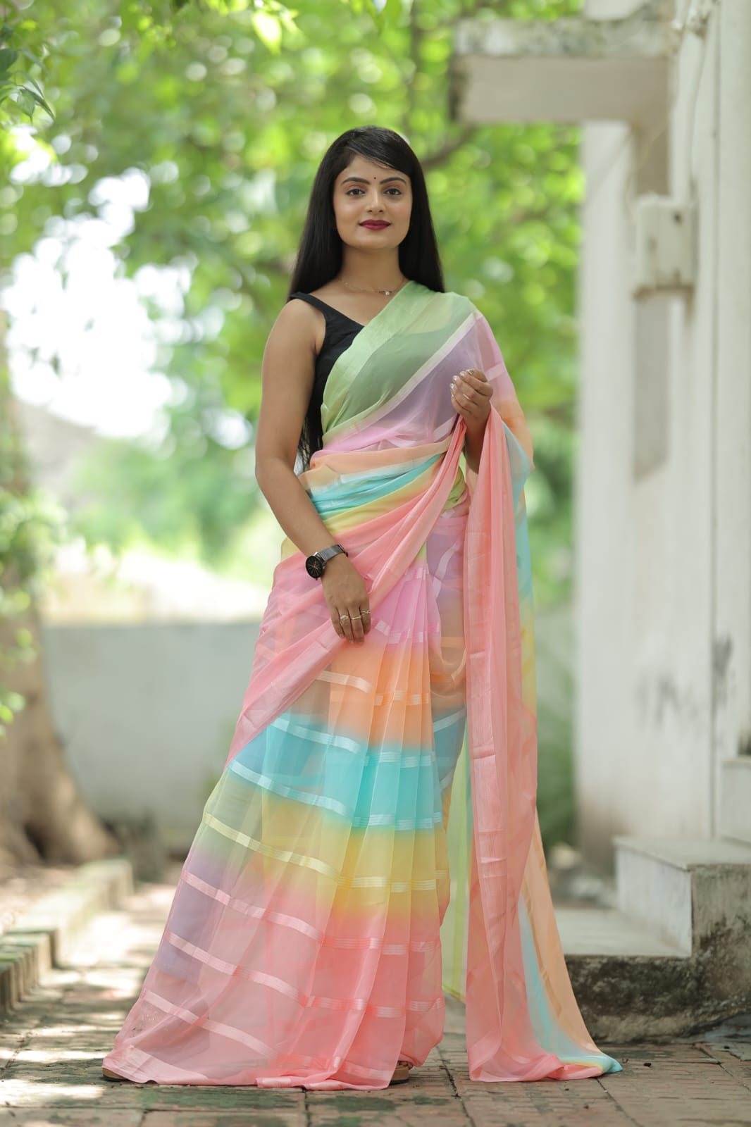Captivating 1-Minute Ready To Wear Pink Georgette Saree