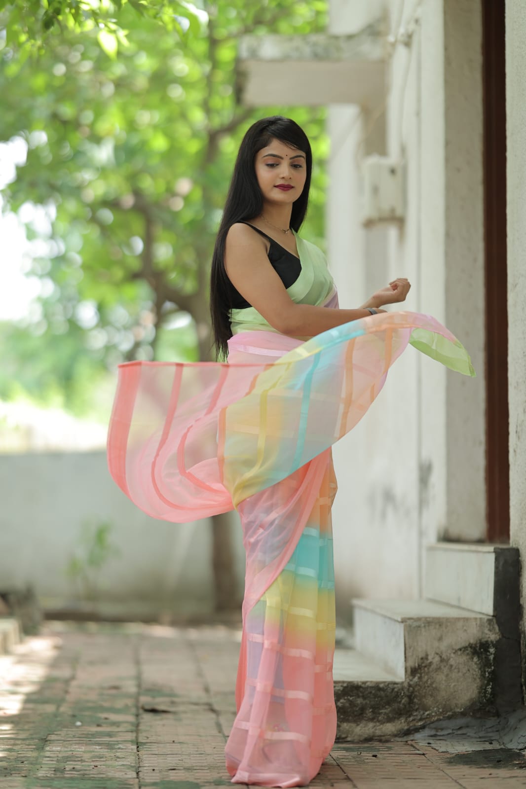 Captivating 1-Minute Ready To Wear Pink Georgette Saree