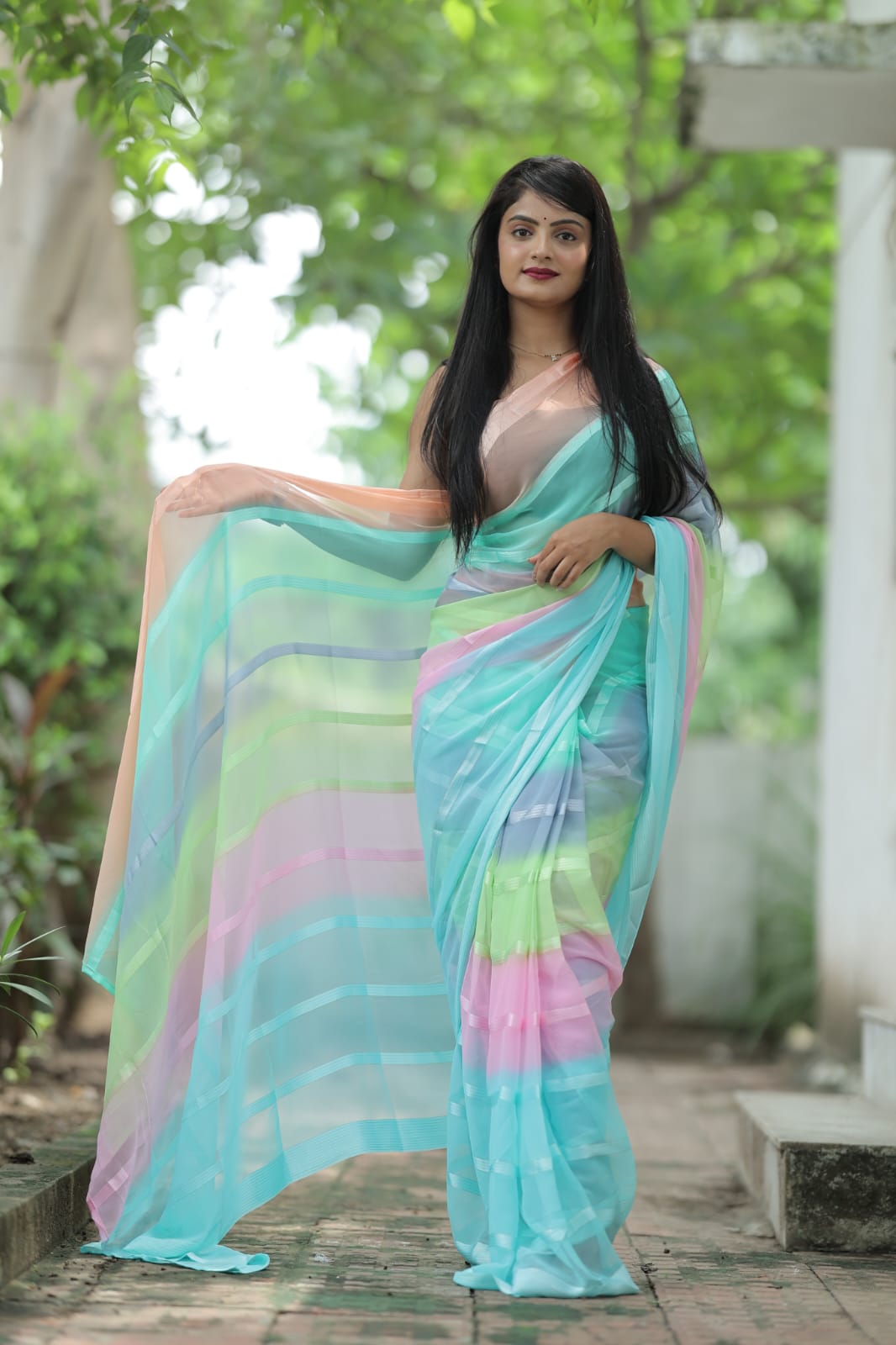 Transfixing 1-Minute Ready To Wear Sky Blue Georgette Saree