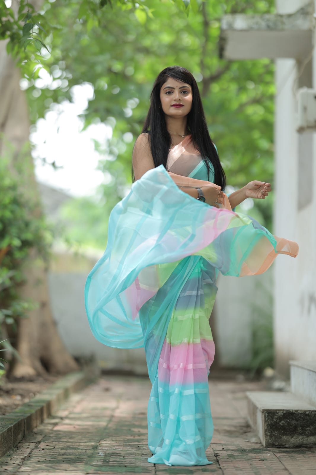 Transfixing 1-Minute Ready To Wear Sky Blue Georgette Saree