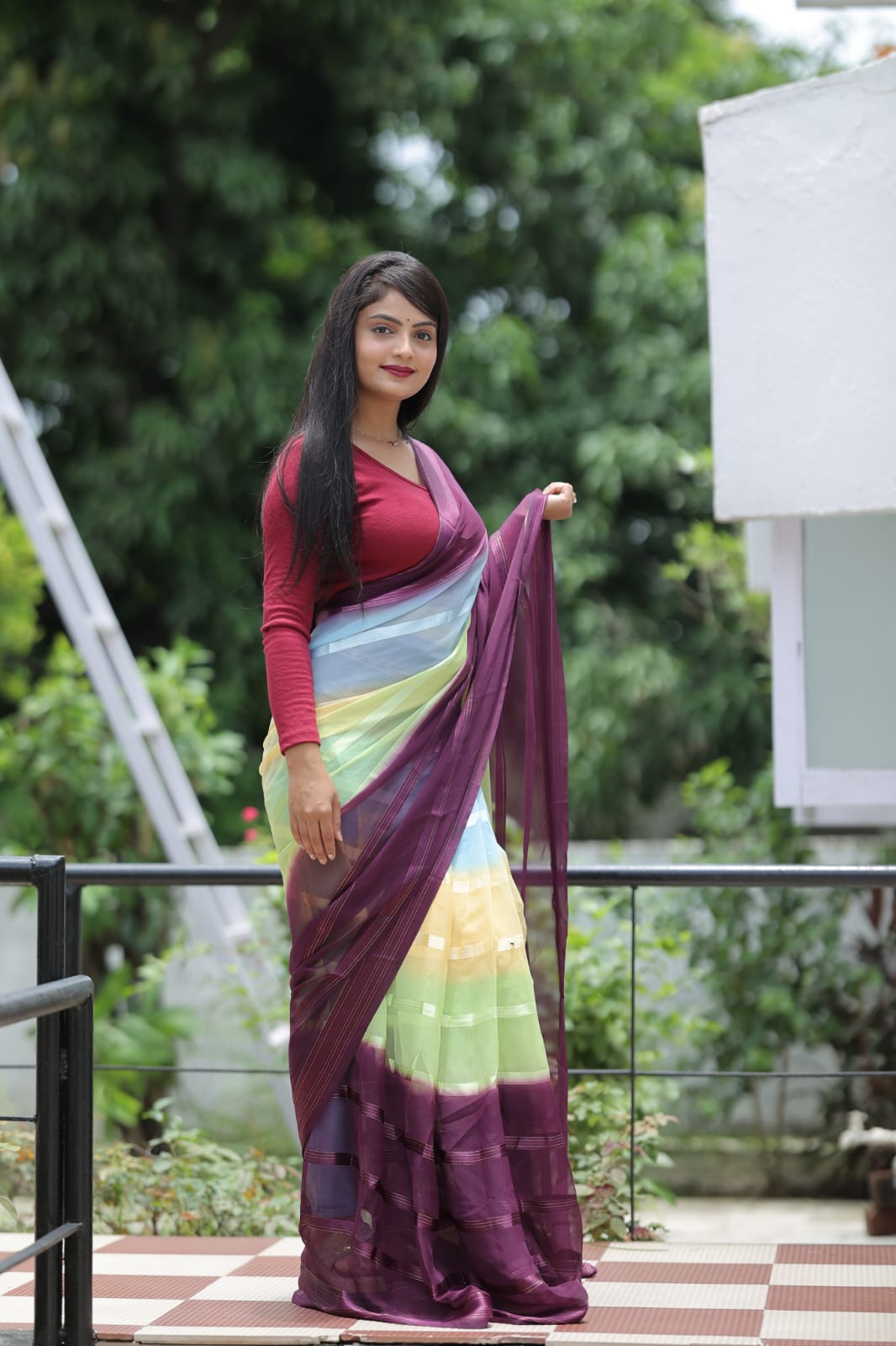 Hypnotic 1-Minute Ready To Wear Wine Georgette Saree