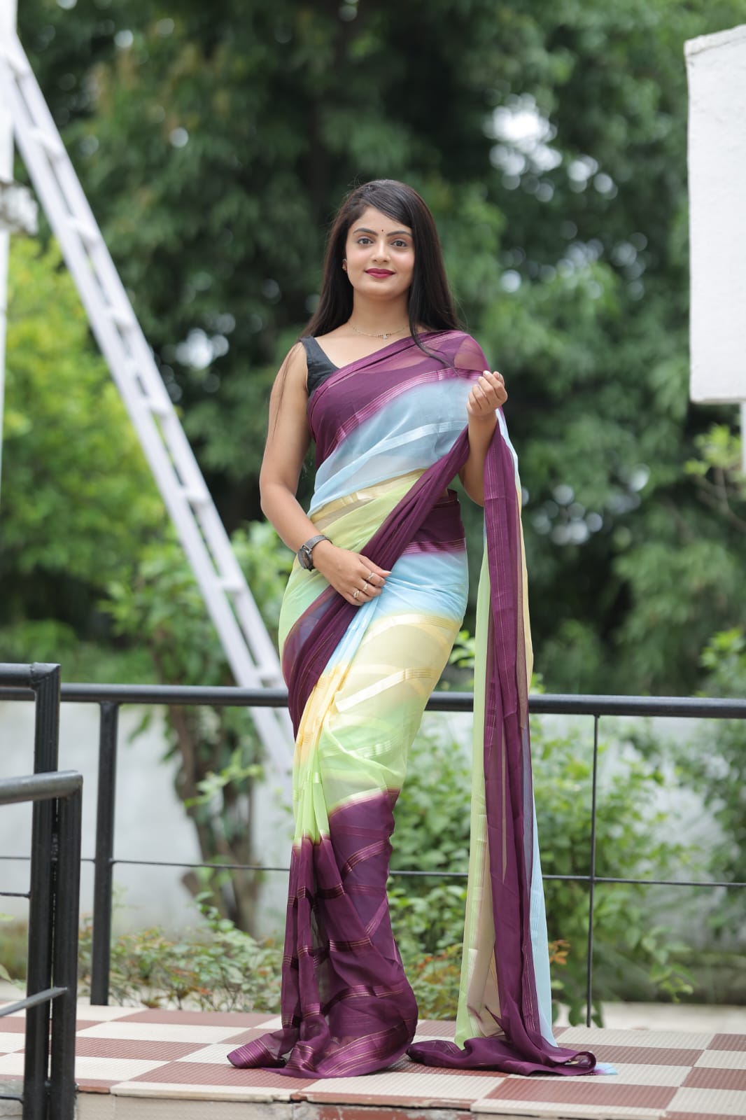 Hypnotic 1-Minute Ready To Wear Wine Georgette Saree