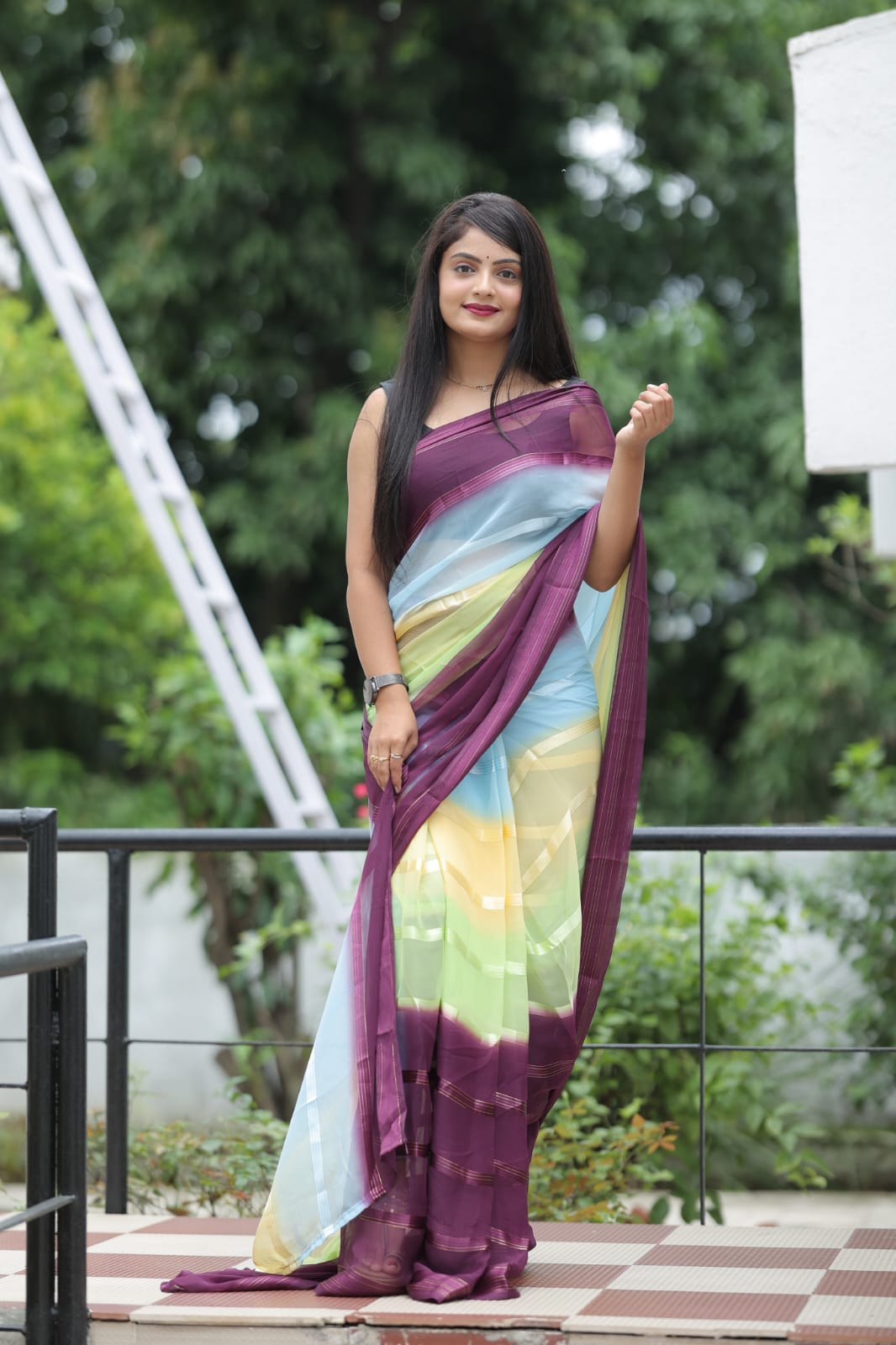 Hypnotic 1-Minute Ready To Wear Wine Georgette Saree