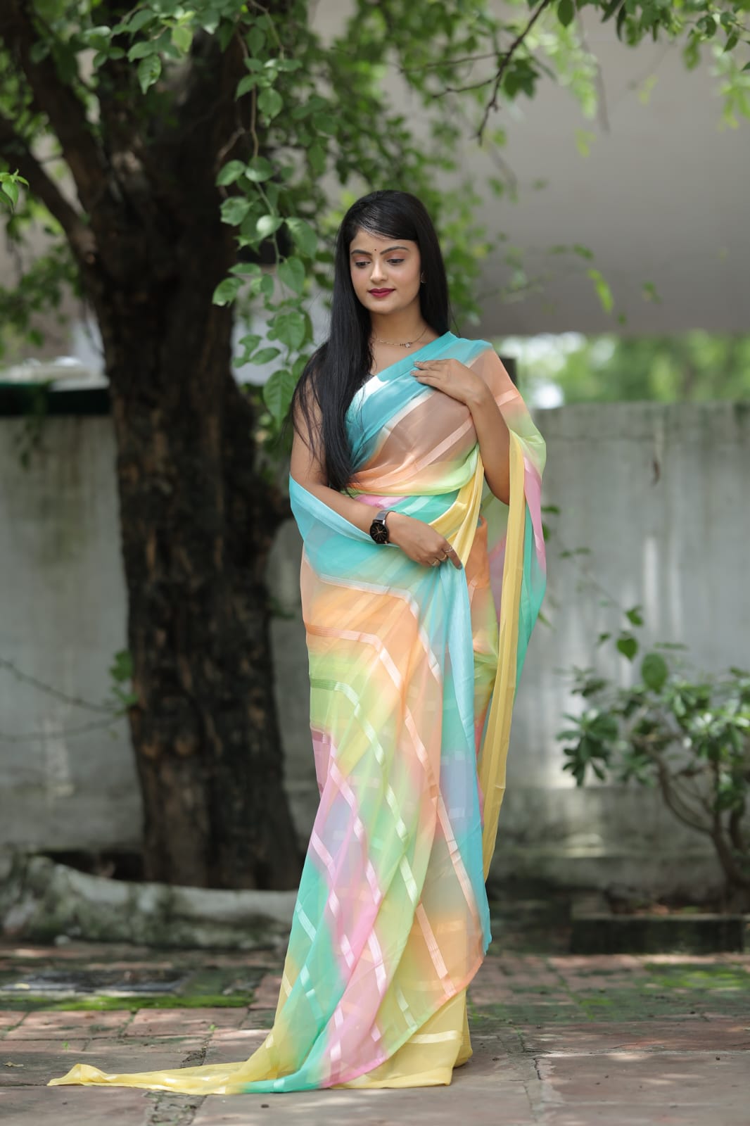 Soporific 1-Minute Ready To Wear Yellow Georgette Saree