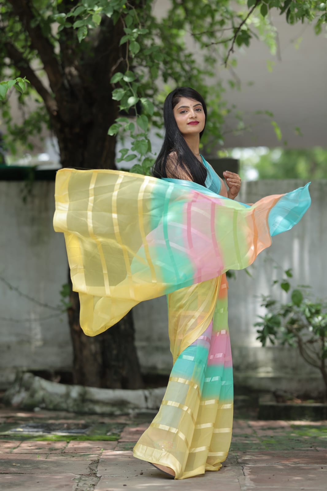Soporific 1-Minute Ready To Wear Yellow Georgette Saree