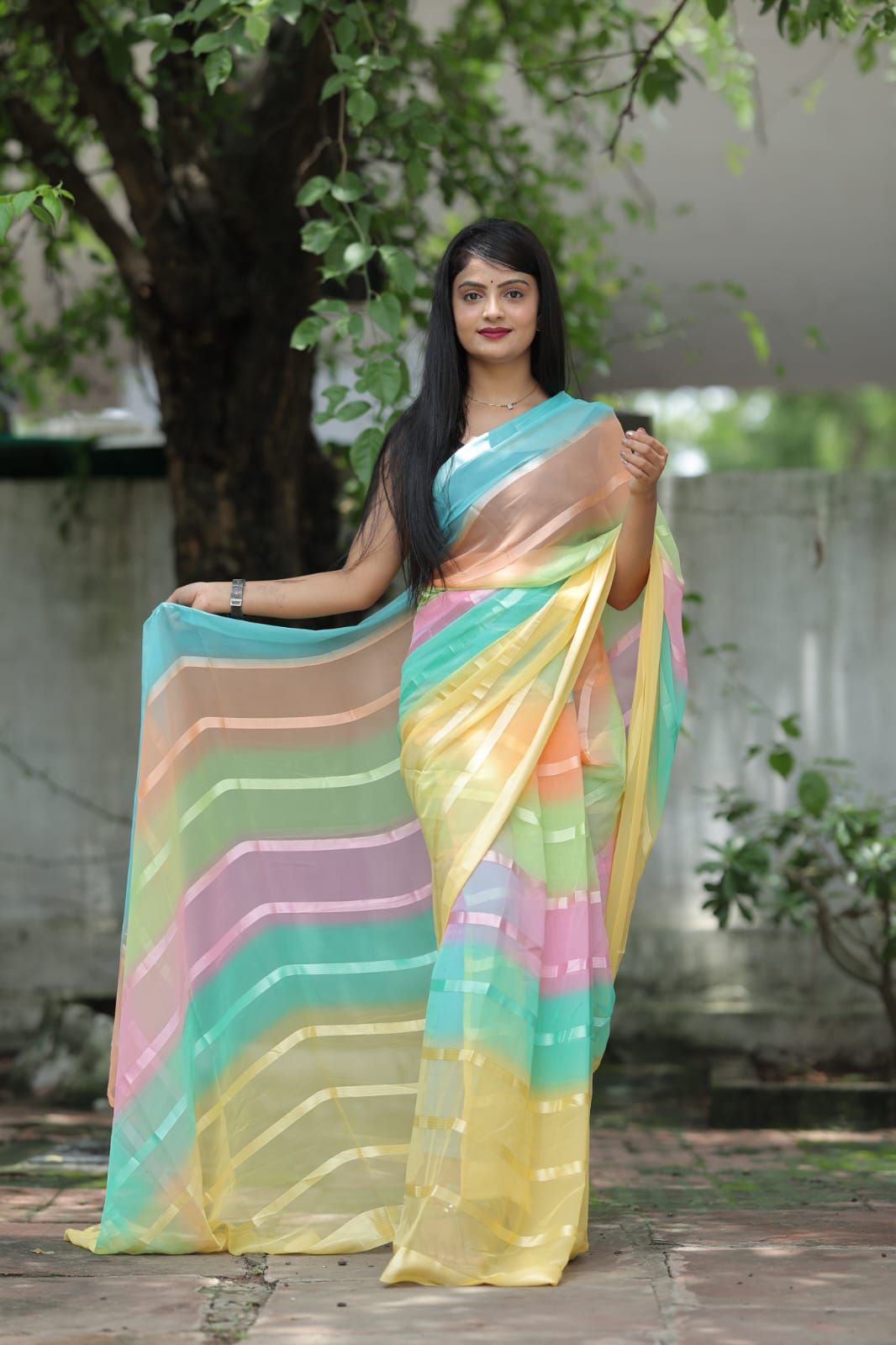 Soporific 1-Minute Ready To Wear Yellow Georgette Saree