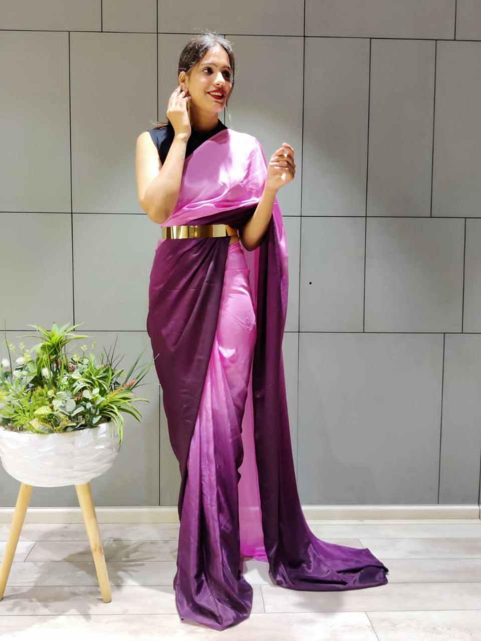 Charming 1-Minute Ready To Wear Wine Georgette Saree