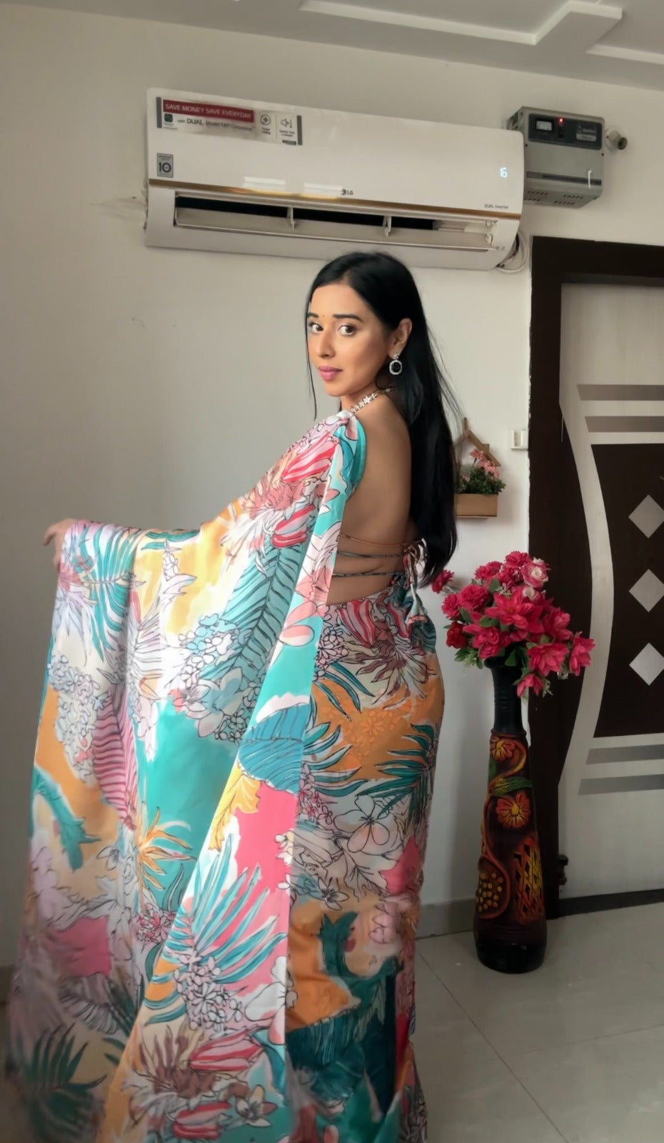 Statuesque 1-Minute Ready To Wear White Georgette Saree