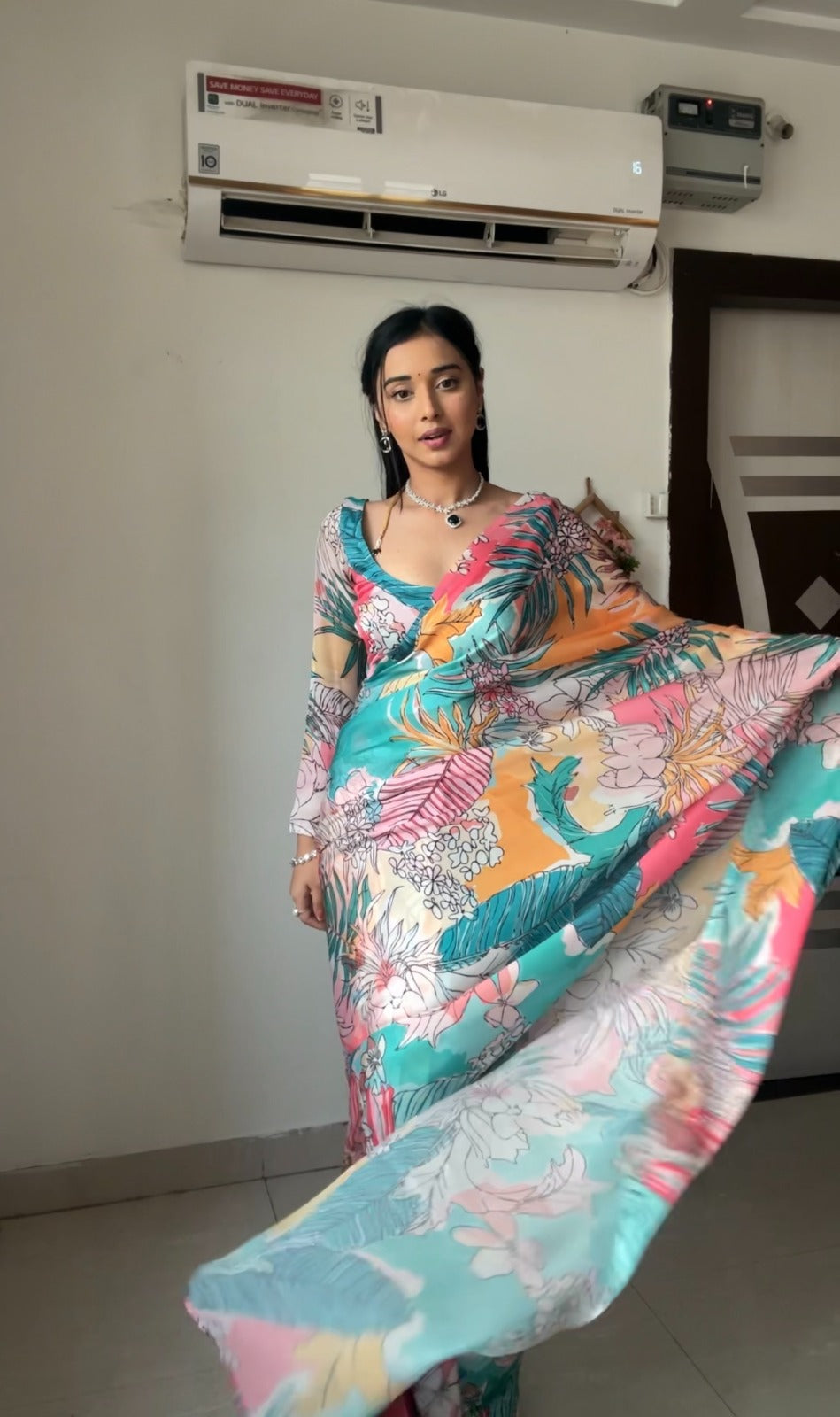 Statuesque 1-Minute Ready To Wear White Georgette Saree