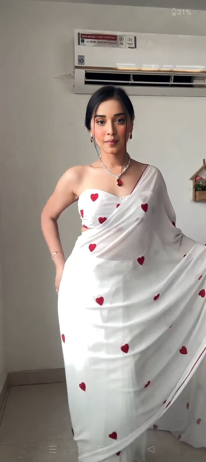 Gorgeous 1-Minute Ready To Wear White Georgette Saree