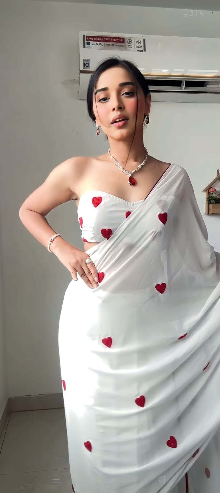 Gorgeous 1-Minute Ready To Wear White Georgette Saree