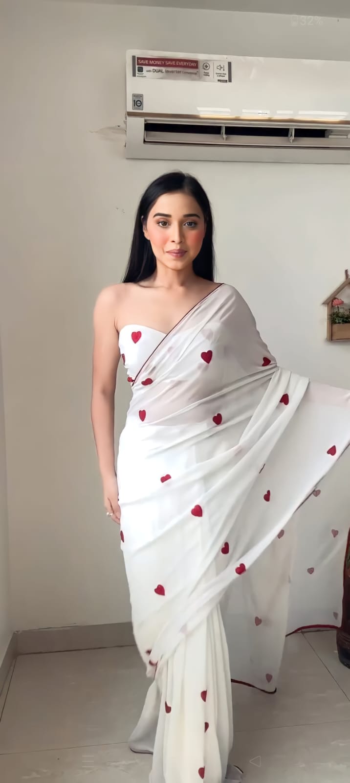 Gorgeous 1-Minute Ready To Wear White Georgette Saree
