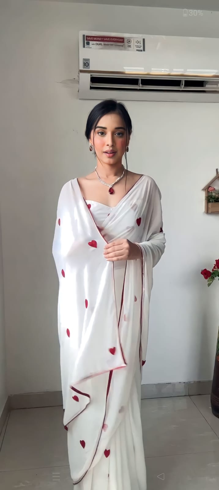 Gorgeous 1-Minute Ready To Wear White Georgette Saree