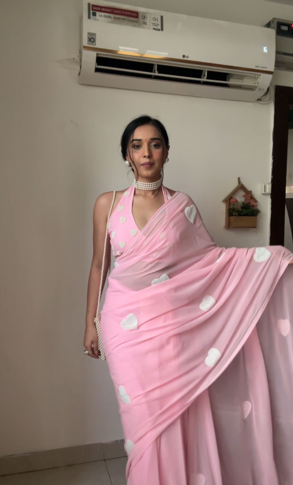 Peaceful 1-Minute Ready To Wear Pink Georgette Saree