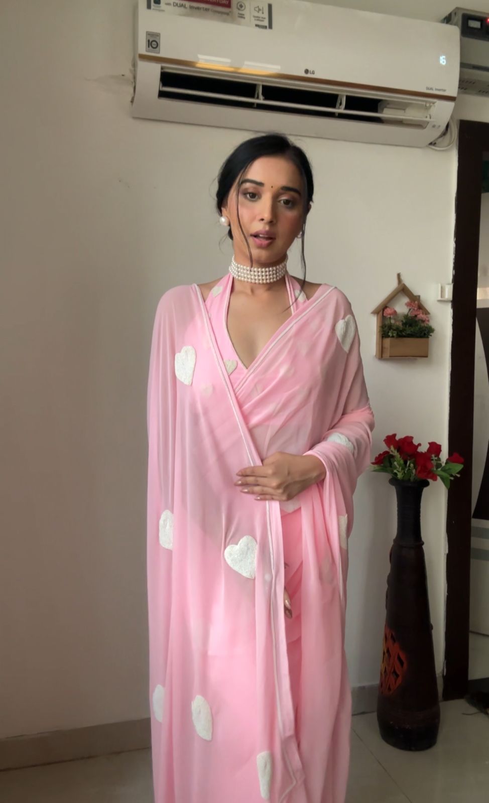 Peaceful 1-Minute Ready To Wear Pink Georgette Saree