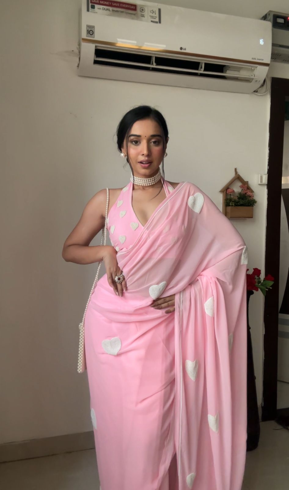 Peaceful 1-Minute Ready To Wear Pink Georgette Saree