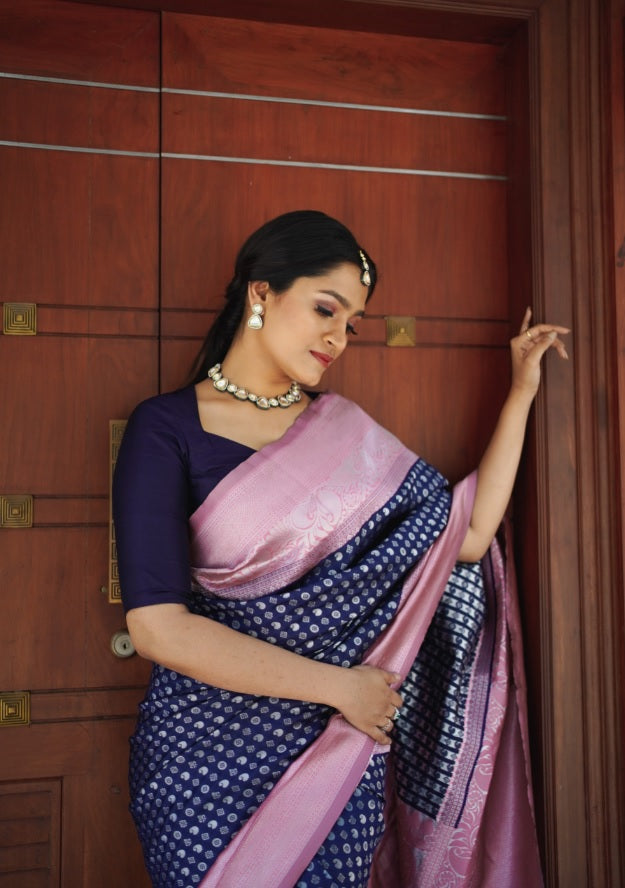 Dazzling Blue Soft Silk Saree With Breathtaking Blouse Piece
