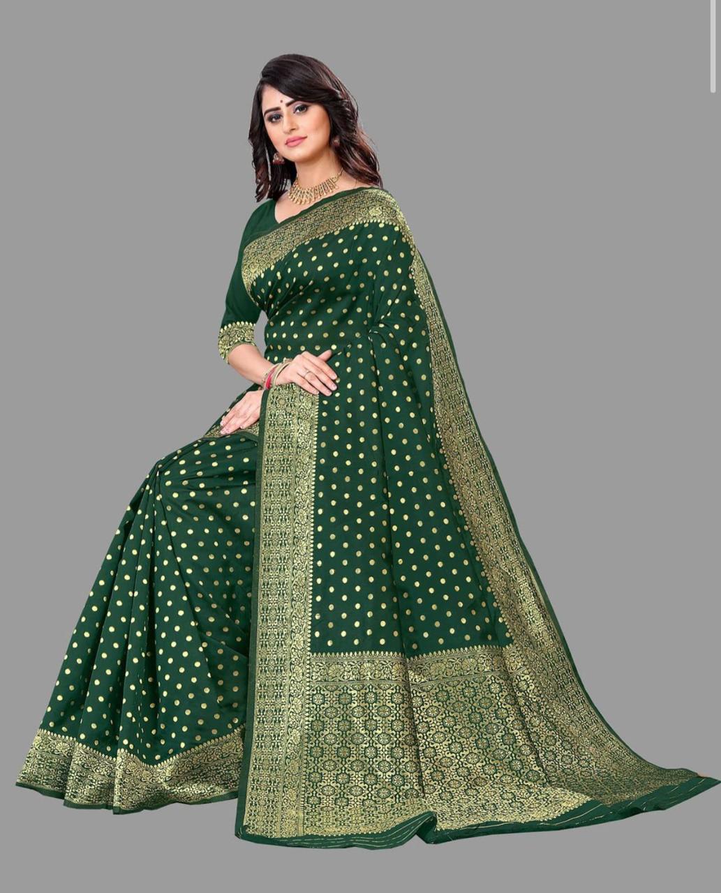 Quintessential Green Soft Silk Saree With Dalliance Blouse Piece