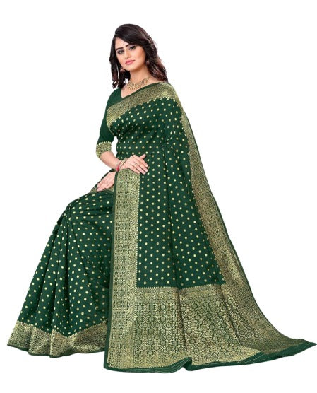 Quintessential Green Soft Silk Saree With Dalliance Blouse Piece