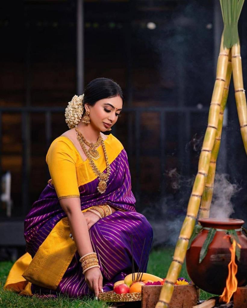 Adorning Purple Soft Silk Saree With Classy Blouse Piece