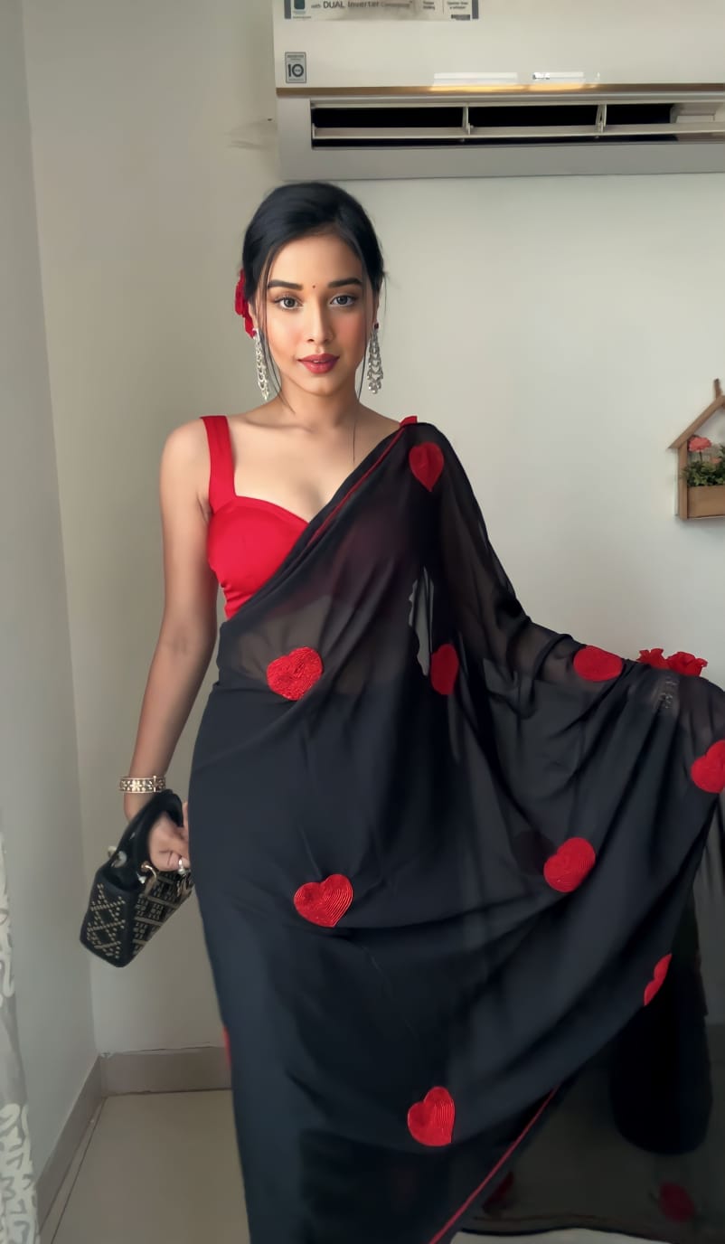 Lyrical 1-Minute Ready To Wear Black Georgette Saree