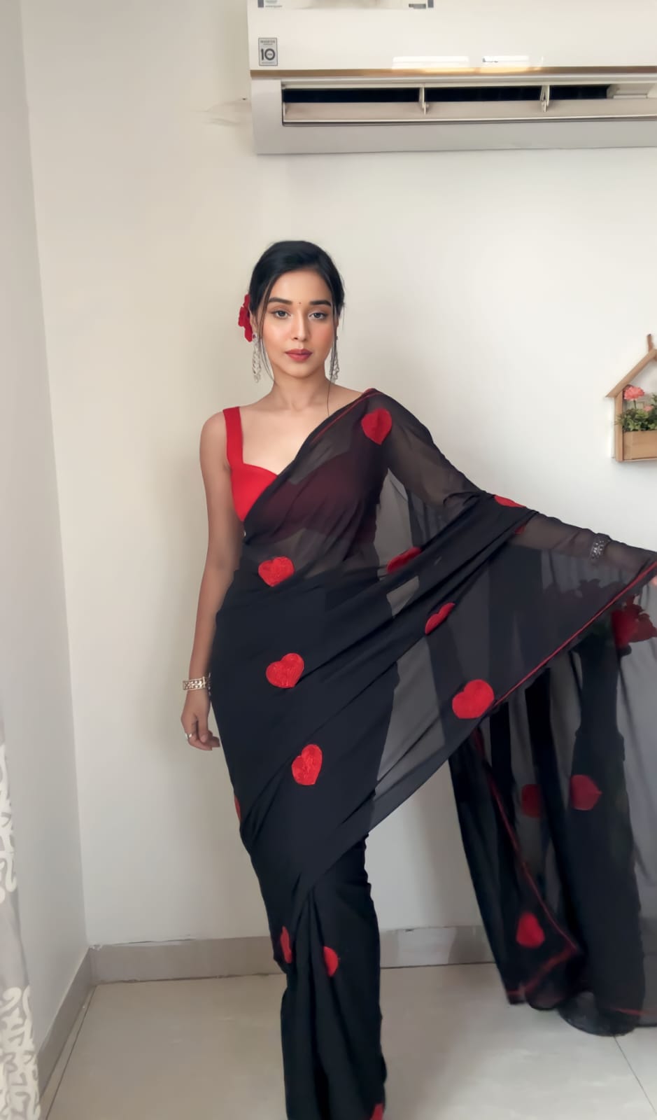 Lyrical 1-Minute Ready To Wear Black Georgette Saree