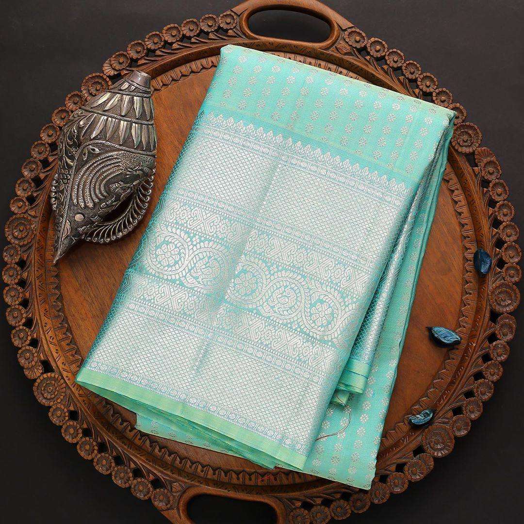 Back Side View – Elegant Firozi Silk Saree with Blouse