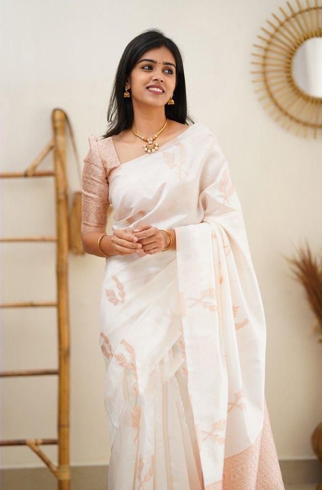 Beguiling White Soft Silk Saree With Brilliance Blouse Piece