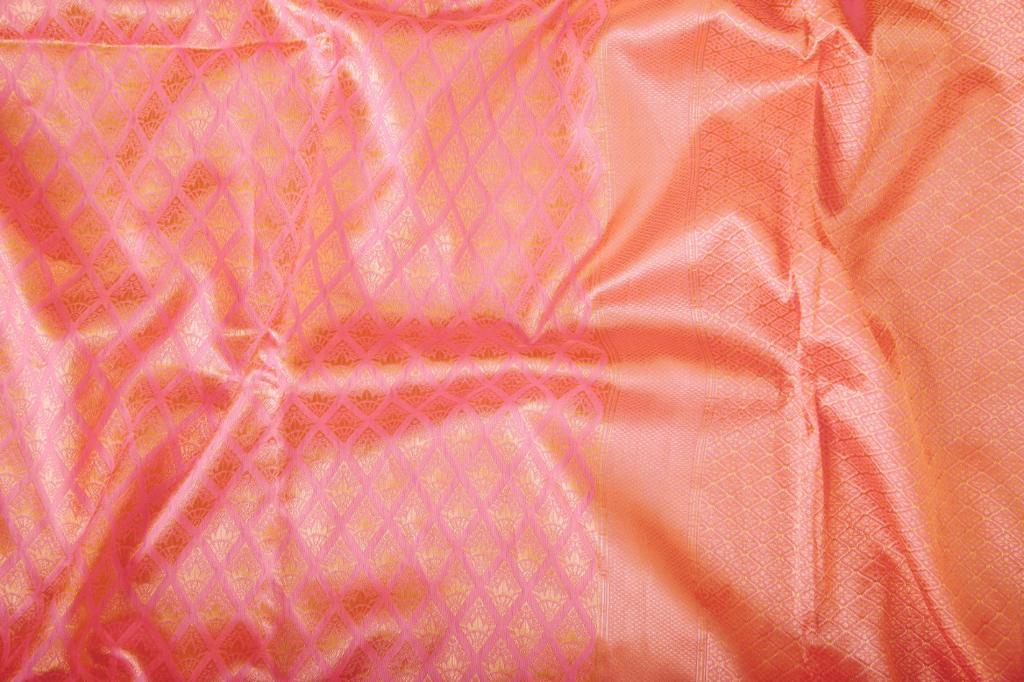 Close-up of Jacquard Work on Peach Banarasi Silk Saree – Amarvastra

