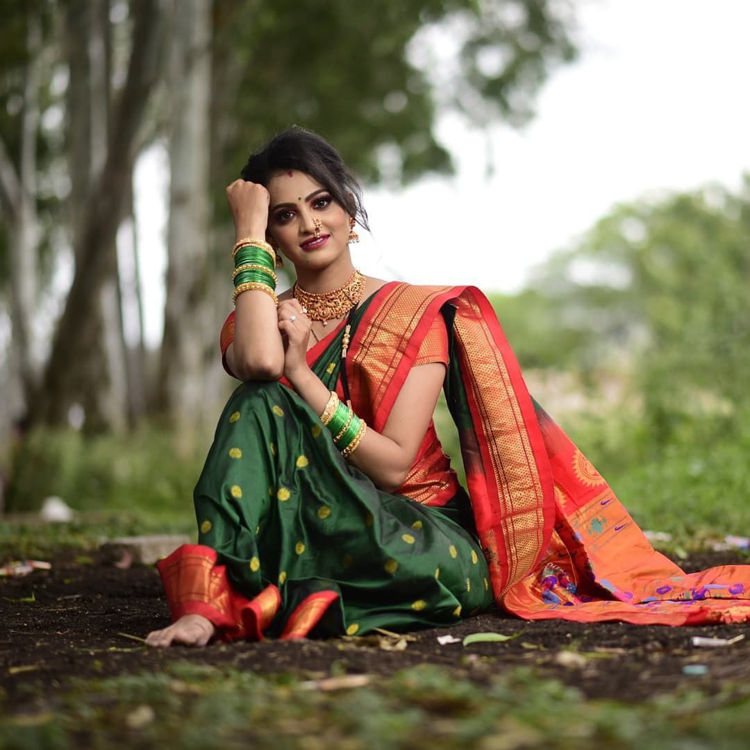 Harmonious Green Paithani Silk Saree With Velvety Blouse Piece